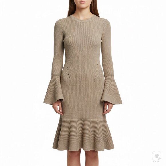 Boston Proper Dresses & Skirts - Boston Proper Womens Taupe Cotton Rayon Knit Dress Bell Sleeves Fit & Flare Sz X